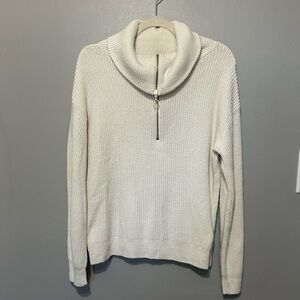 Talbots Ivory Pullover Sweater Long Sleeved Gold Half Zip-Up Large EUC!!